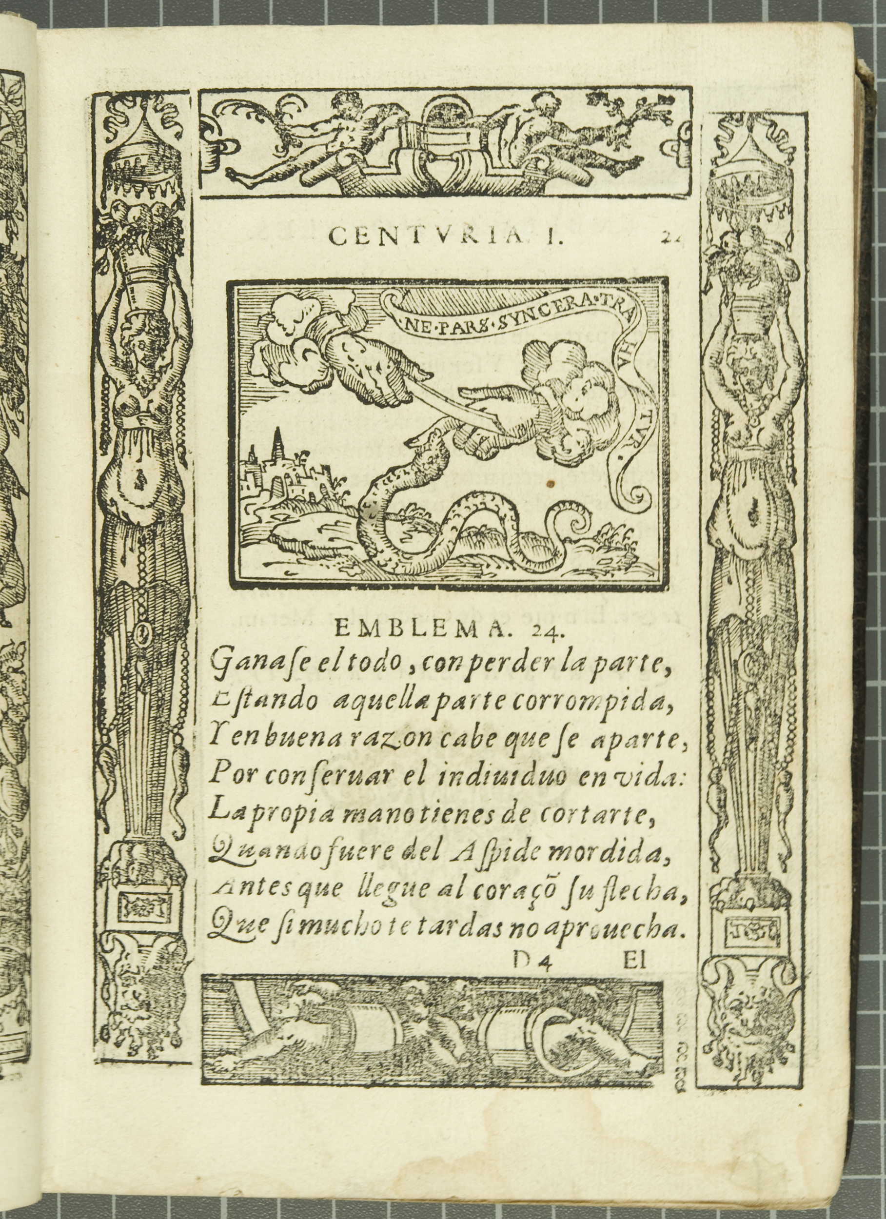 Emblem 24: "Ne pars sincera trahatur" (No pure part removed), from Covarrubias’s Emblemas morales (1610).