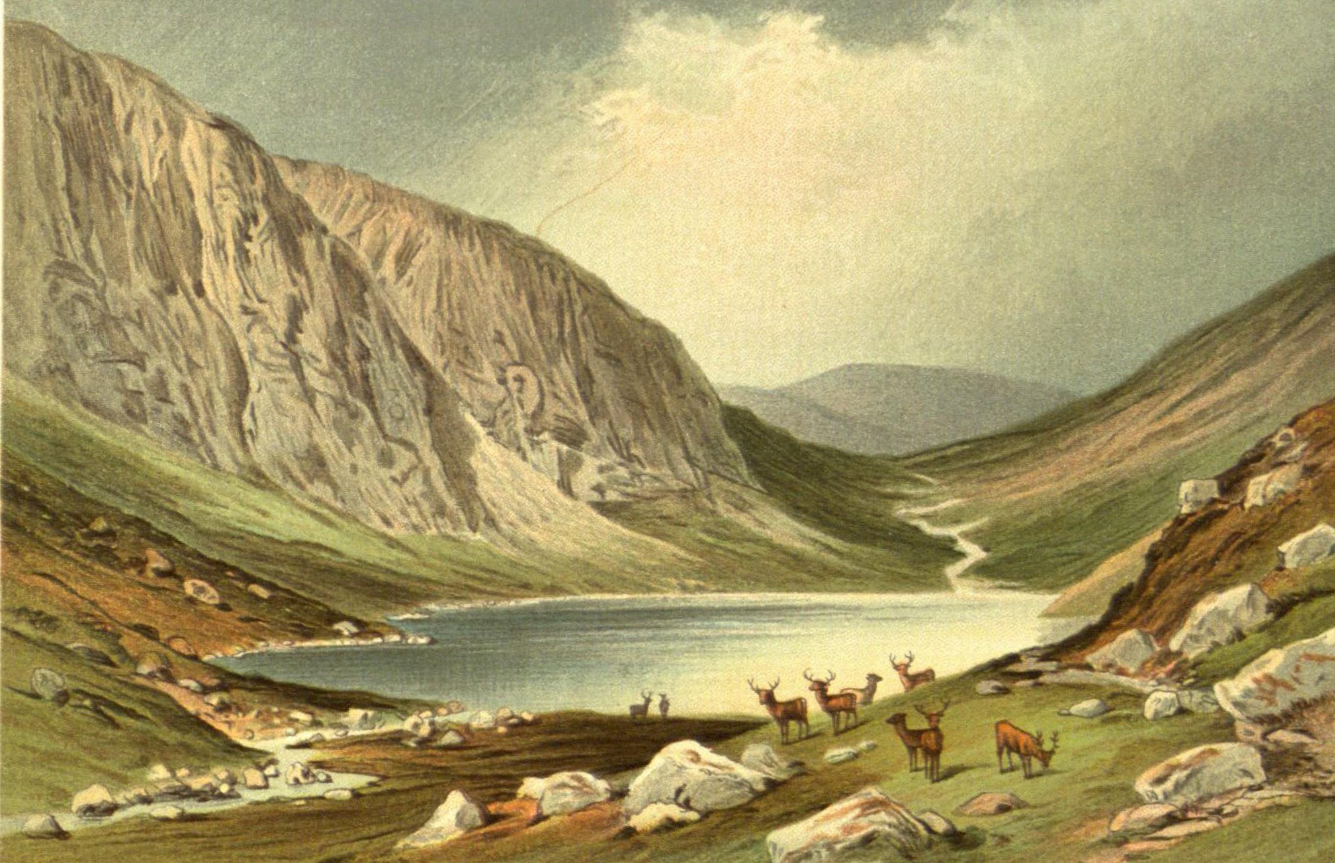 The Dhu Loch, Lochnagar: a rural idyll, from Souvenir of Scotland, its Cities Lakes and Mountains – One hundred and twenty chromo views (London,  Edinburgh & New York, 1891) Hen1.3.12