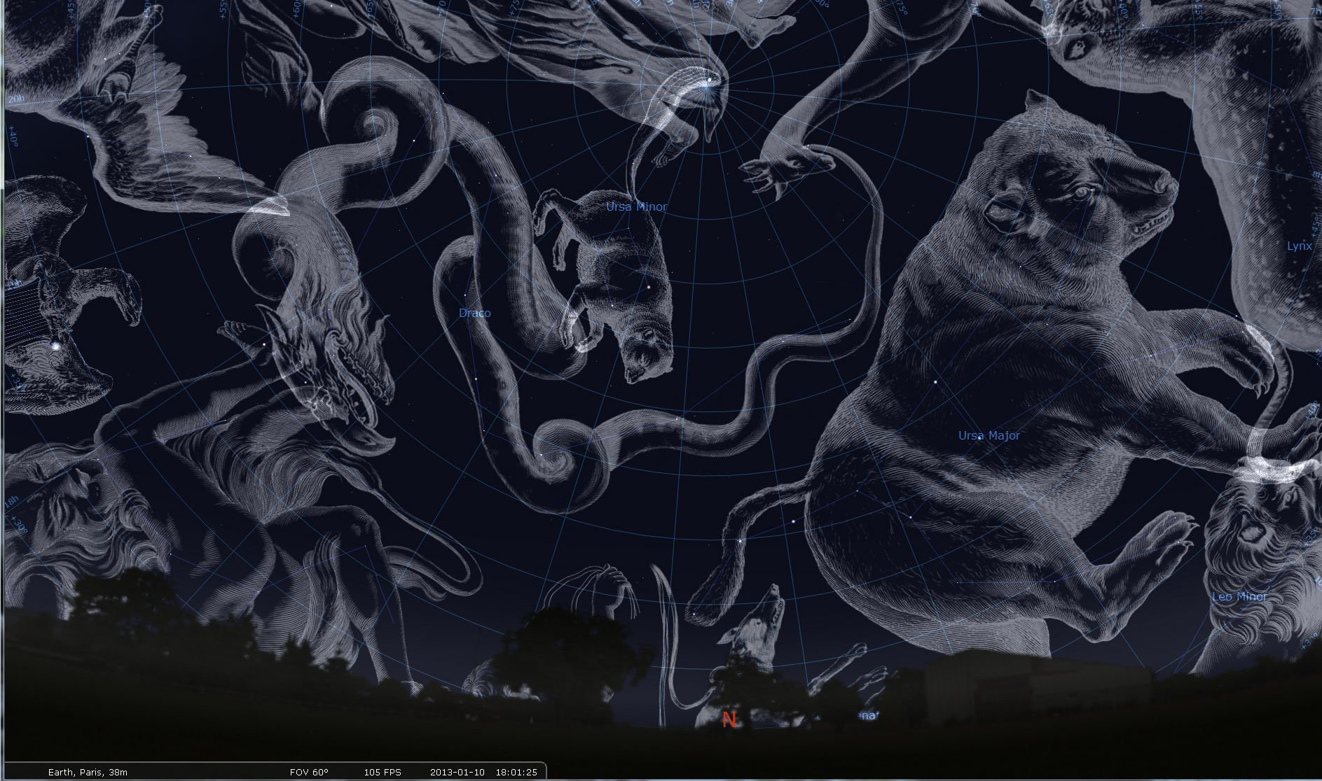 The Hevelius constellations viewed in the 3D environment Stellarium, thanks to Mark Crossley.