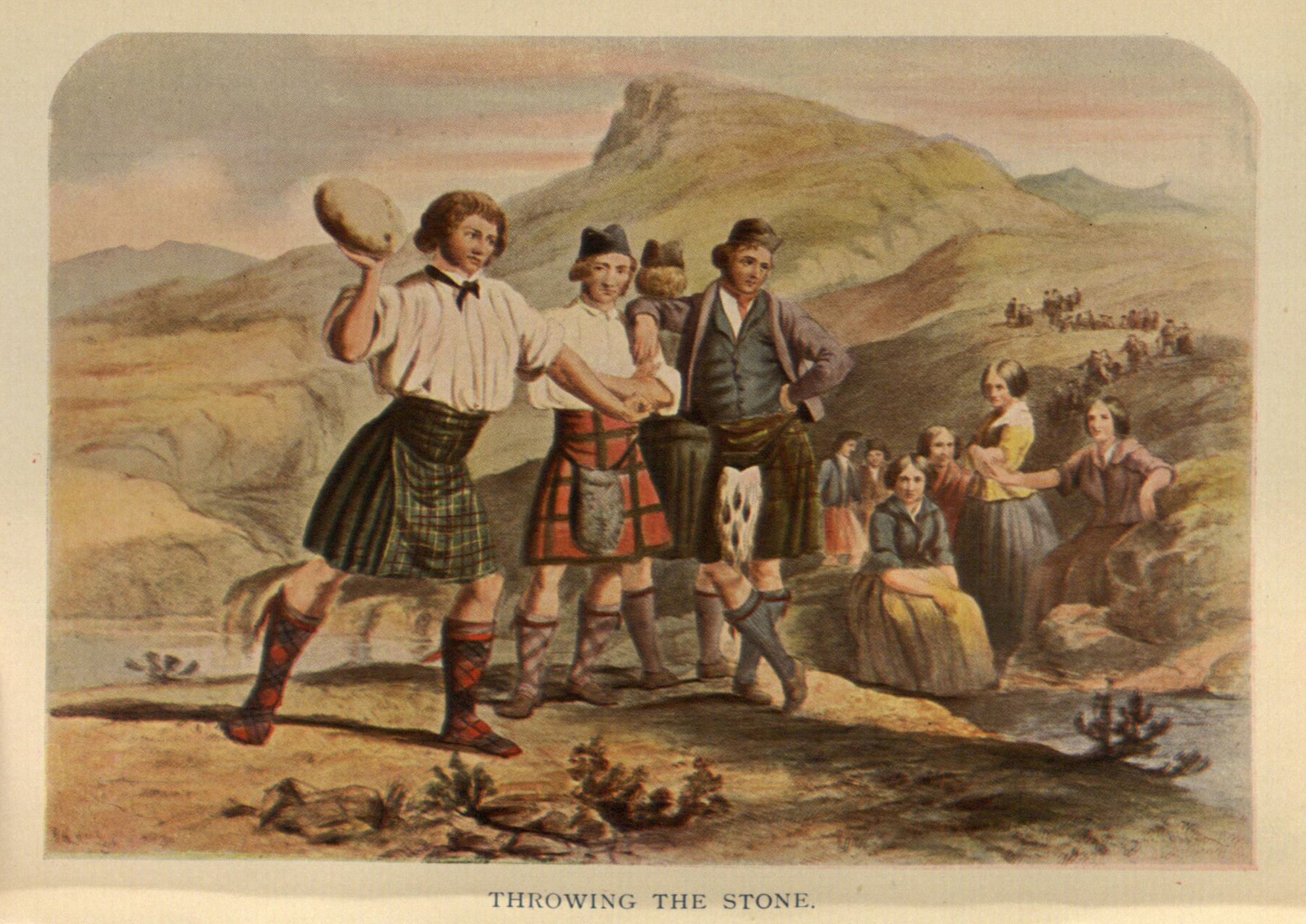 One of many unrealistic images of highlanders at work and play, in Gaelic Gatherings: The Highlanders at home, on the heath, the river, and the loch, by RR McIan (London 1848), Hen1.2.33