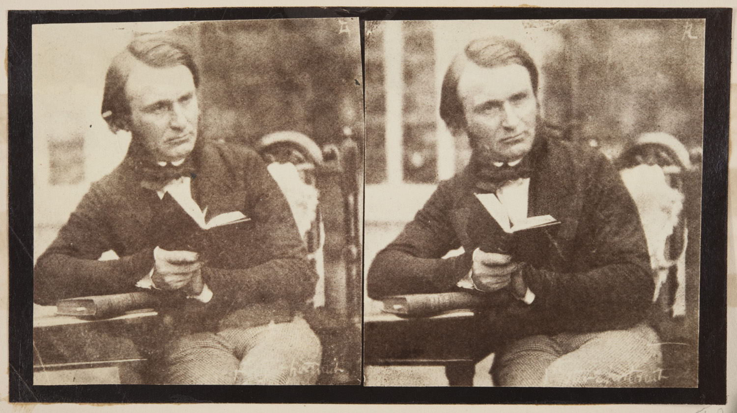John Adamson, stereographic self-portrait, Albumen print from calotype negative. c.1845-1851 (St Andrews Photographic Collection Alb8-88)