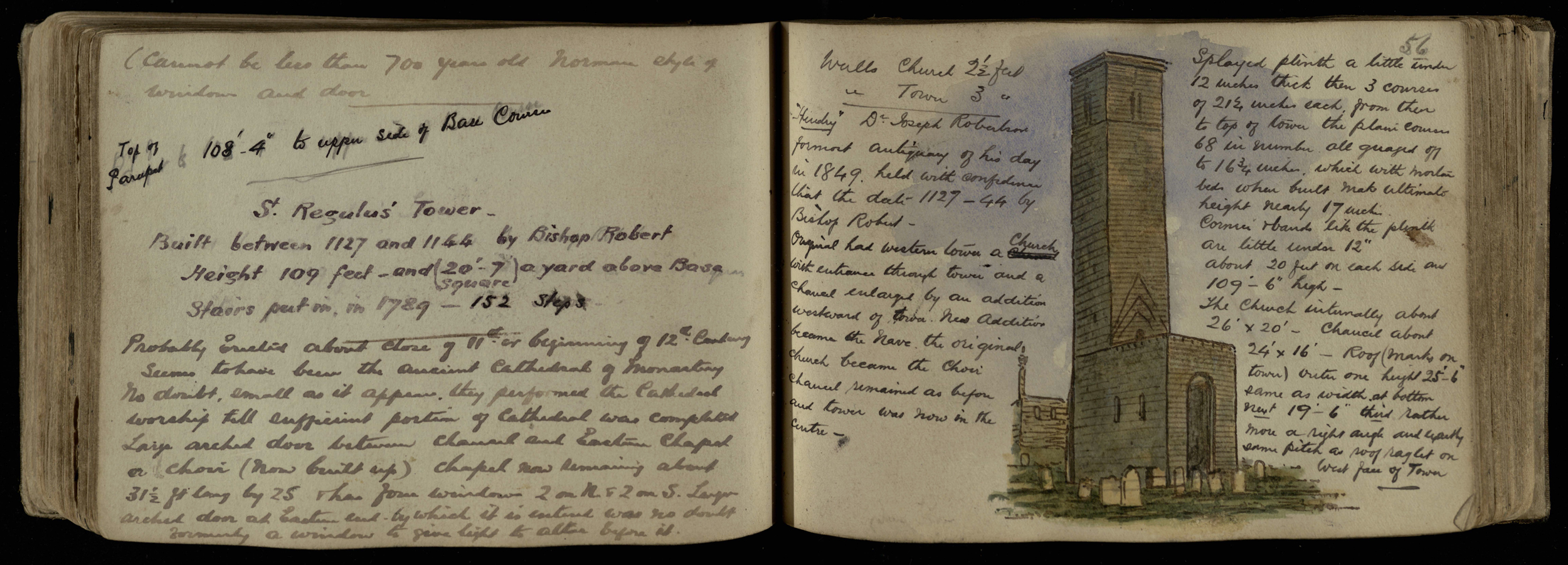 'St. Regulus' Tower' from John N. Bonthron's sketchbook, with the artist's copious notes (ms38539)