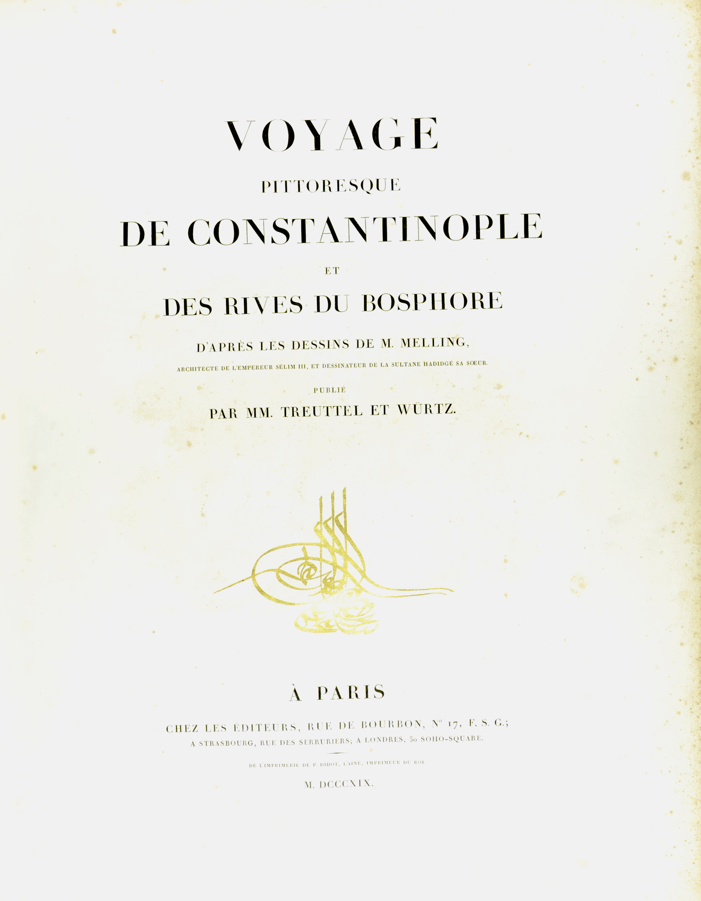 The title page of Melling's Voyage pittoresque de Constantinople et des rives du Bosphore (1819)