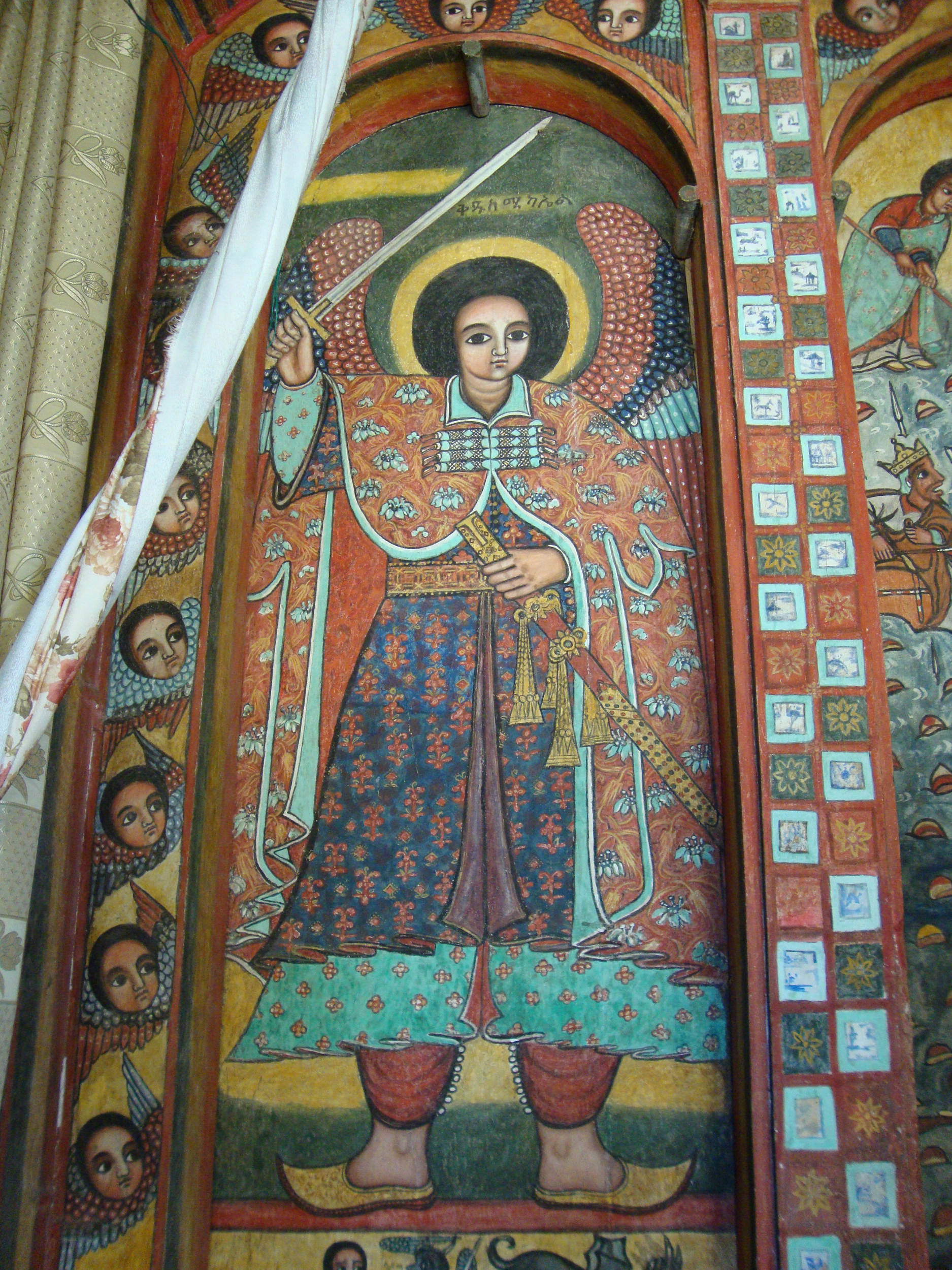 Photograph of Archangel Michael, wall-painting in Narga Selassie monastery. Photograph by Maia Sheridan, January 2013.