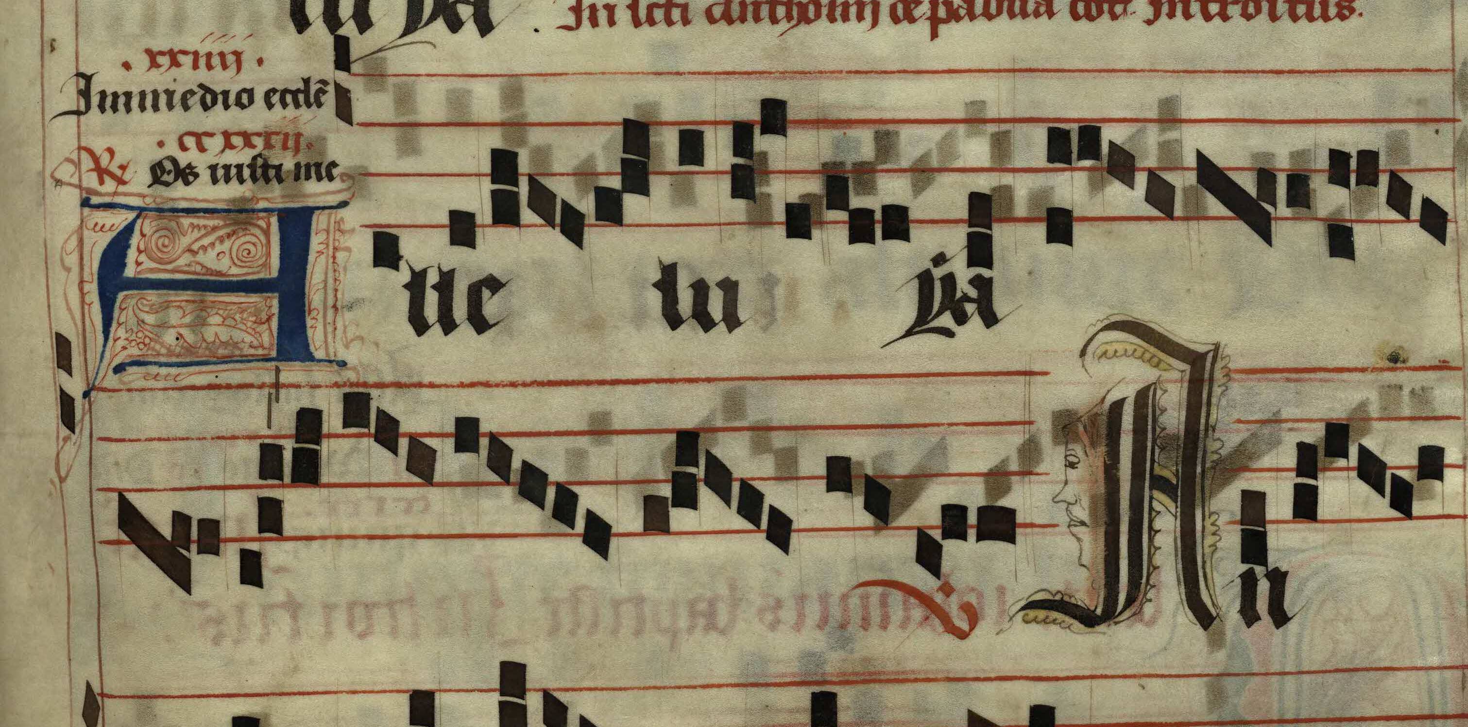Pen decorated initial 'A' and an initial 'A' with face from a 15th century Gradual (St Andrews msM2148.G7) 