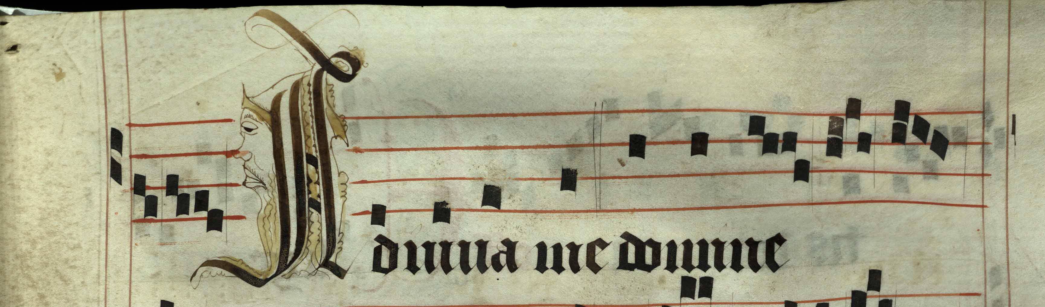 Pen decorated initial 'A' with face from p. 83 of a 15th century Gradual (St Andrews msM2148.G7)