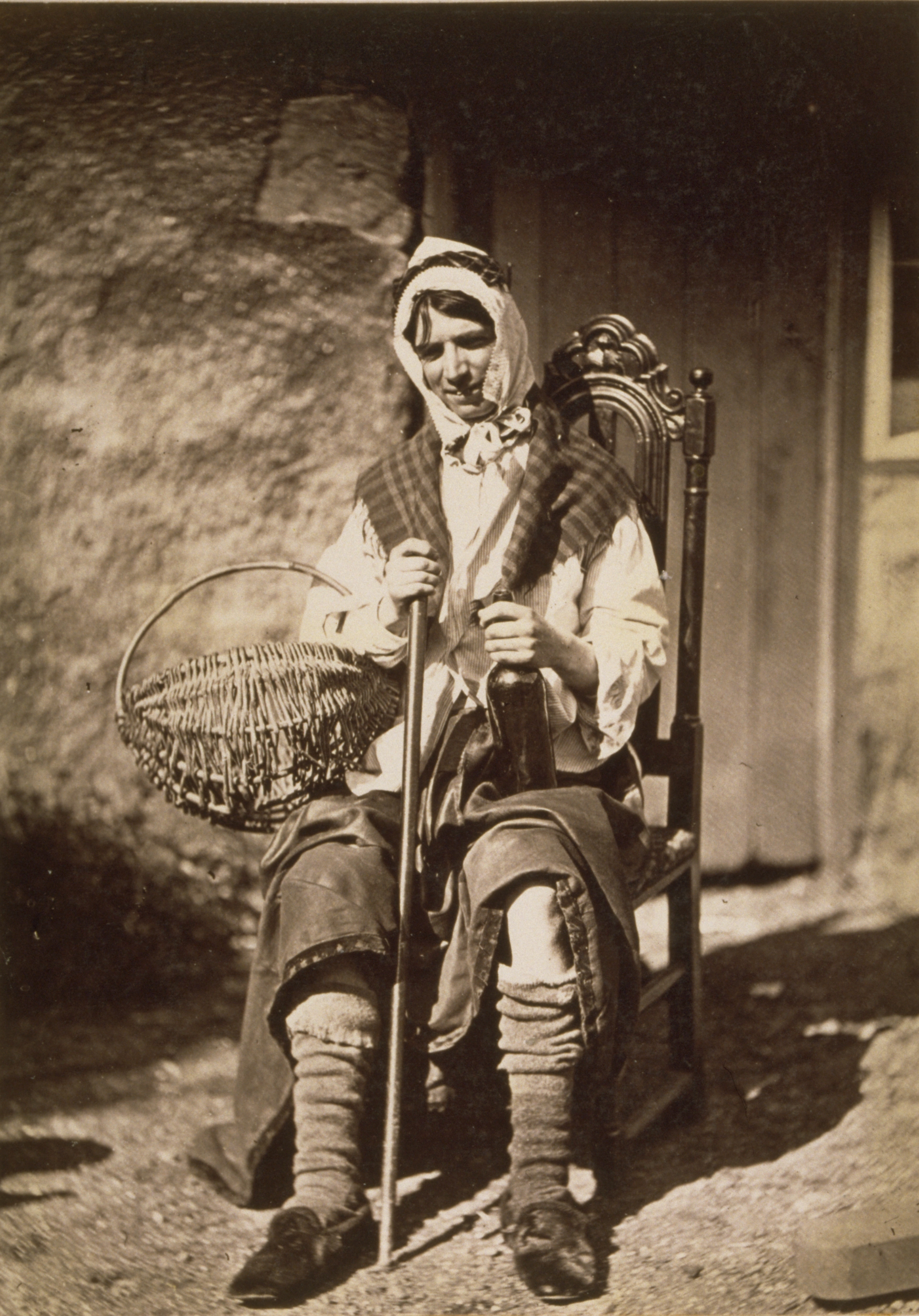 Man (possibly John Rodger, brother of photographer) posed as a fisherwoman, by Thomas Rodger, 1860. (St Andrews ALB-10-28)