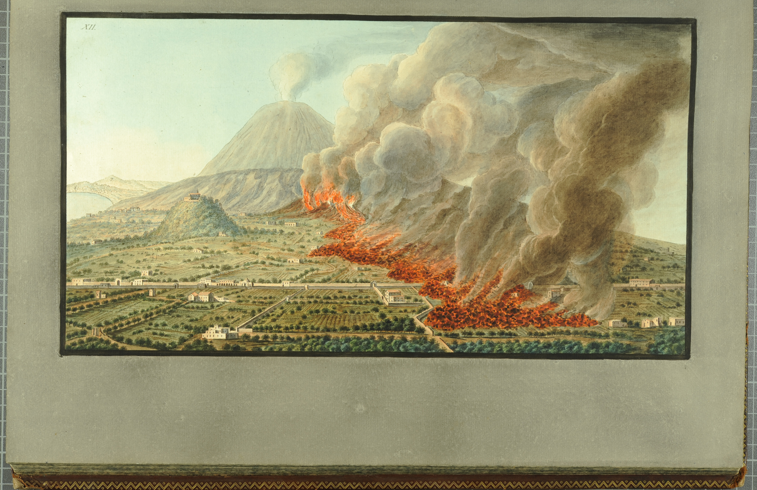 “View of an eruption of Mount Vesuvius which began the 23rd of December 1760, and ended the 5th of January 1761, after a drawing taken on the spot by Mr Fabris, when that eruption was in full force.” From William Hamilton’s Campi Phlegraei (St Andrews rff QE523.V5H3 (SR))
