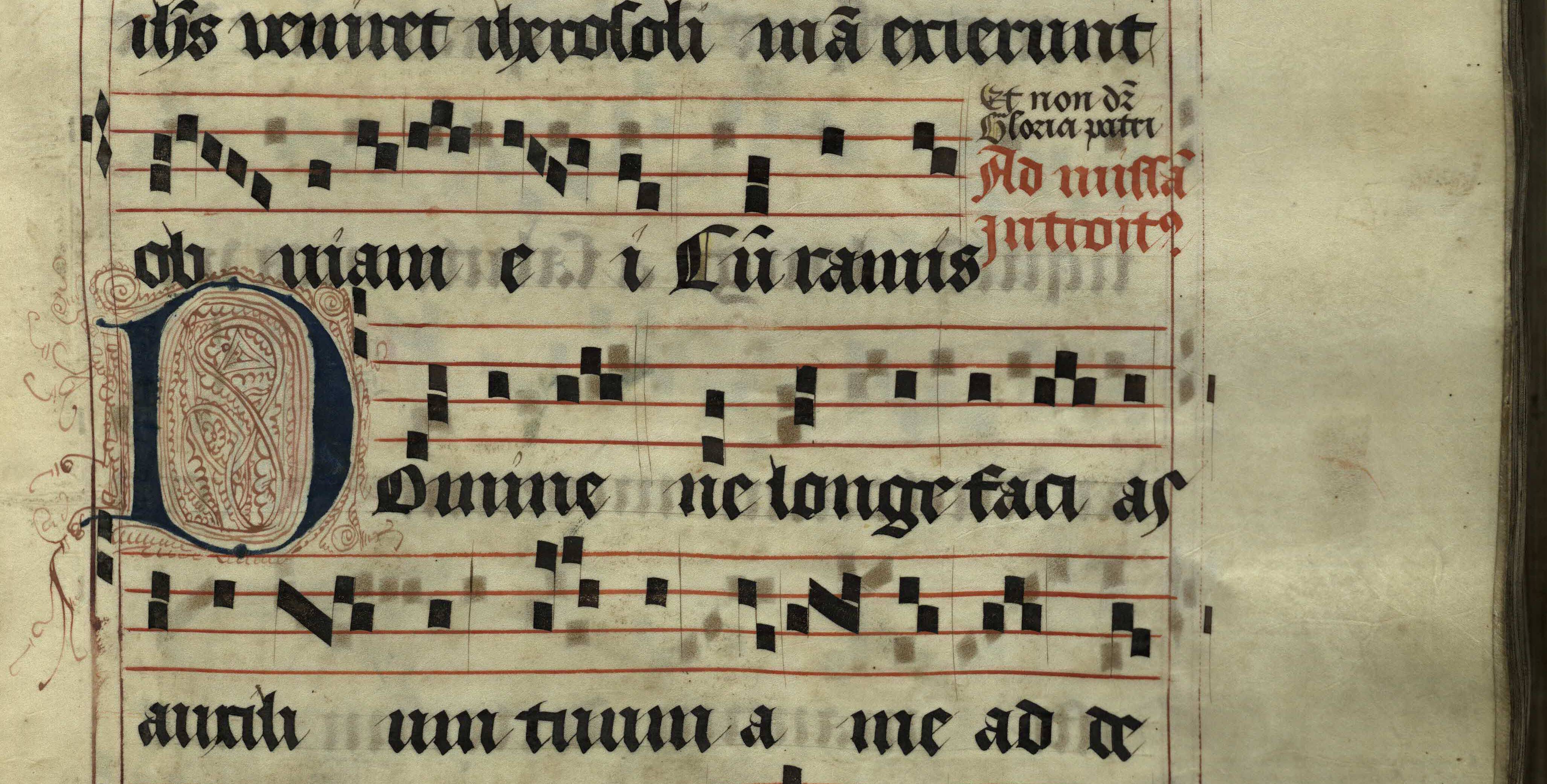 Pen decorated initial 'D' from p. 169 of a 15th century Gradual (St Andrews msM2148.G7)