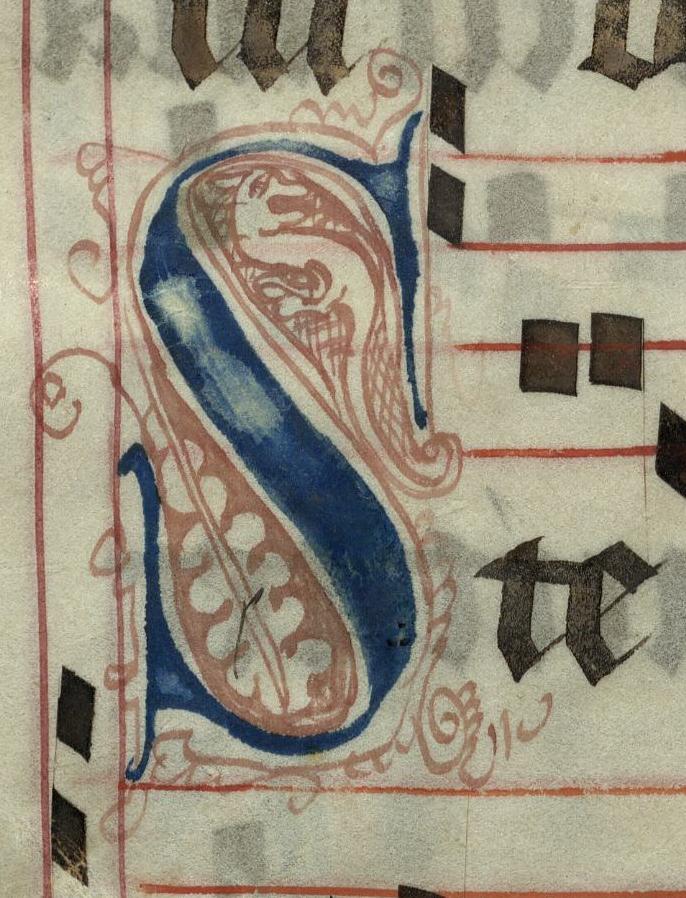 Pen decorated initial 'S' with serpent from p. 400 of a 15th century Gradual (St Andrews msM2148.G7) 