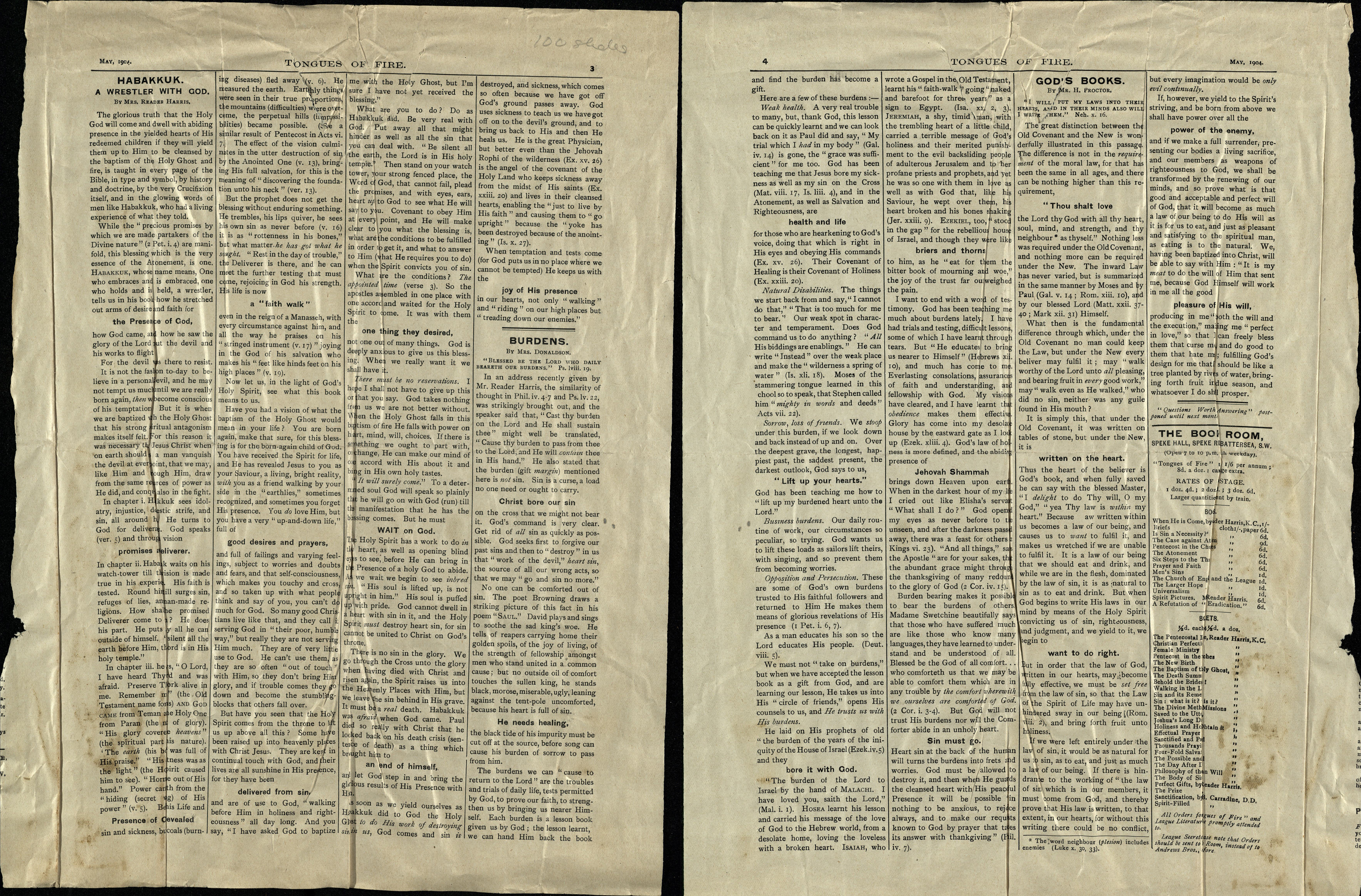 Pages 3 & 4 of a May 1904 issue of Tongues of Fire
