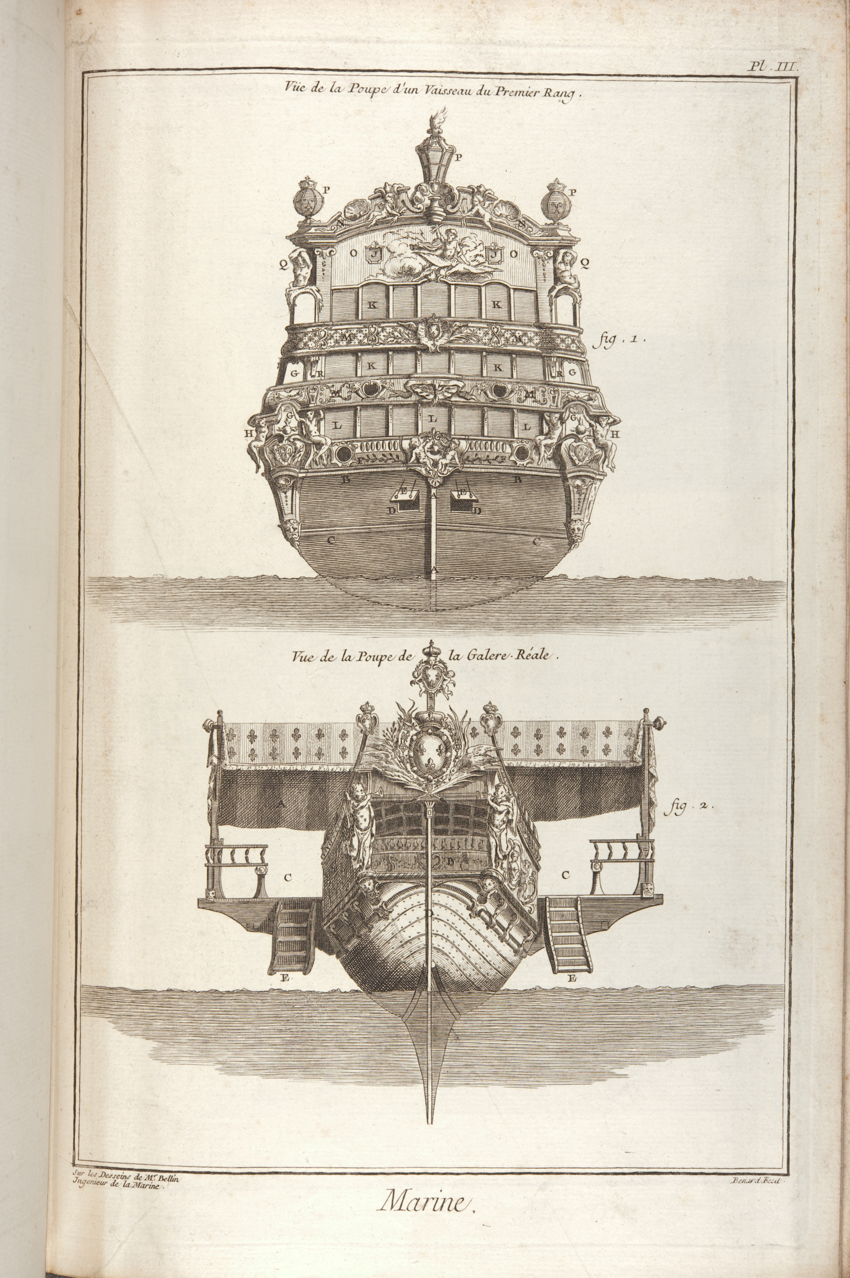 Plate depicting "Marine" (ship building) from Diderot & d’Alembert’s Encyclopédie (St Andrews copy at =sf AE25.D5)