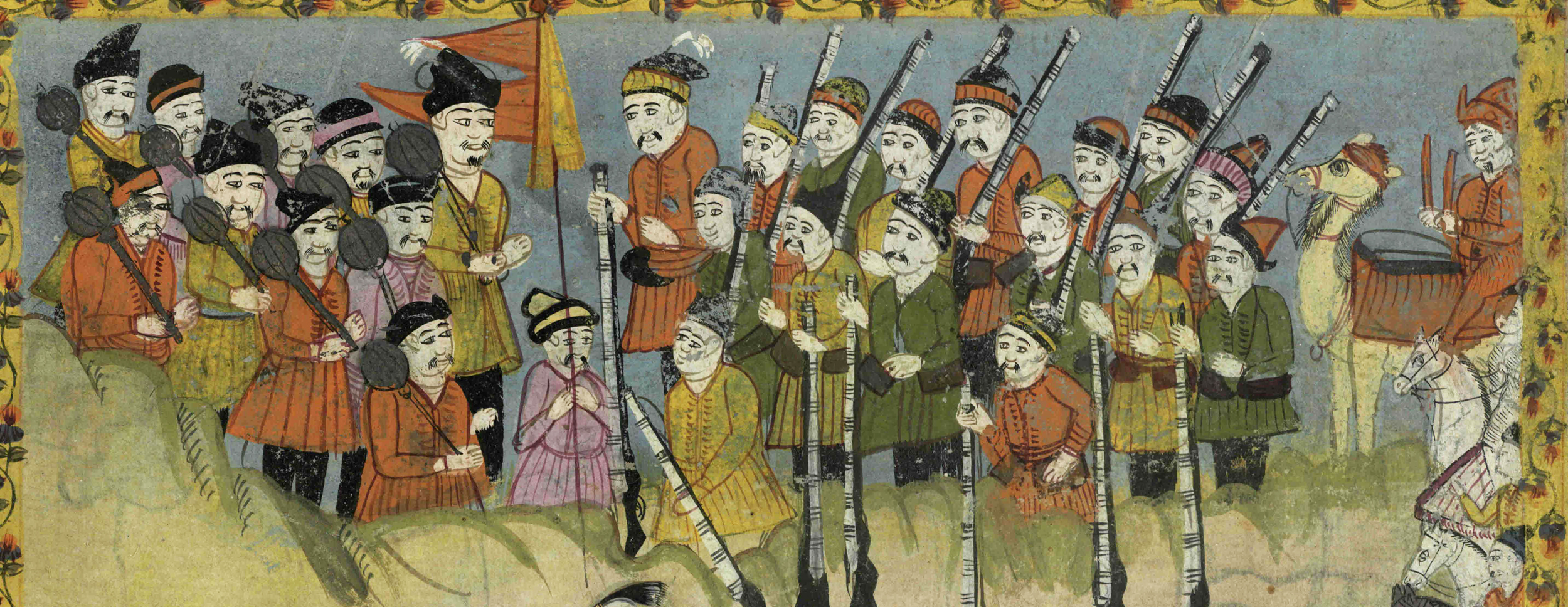 Men with guns and clubs from 17th or 18th century manuscript copy of “The Book of Wonders of the Age” (St Andrews ms32(o))