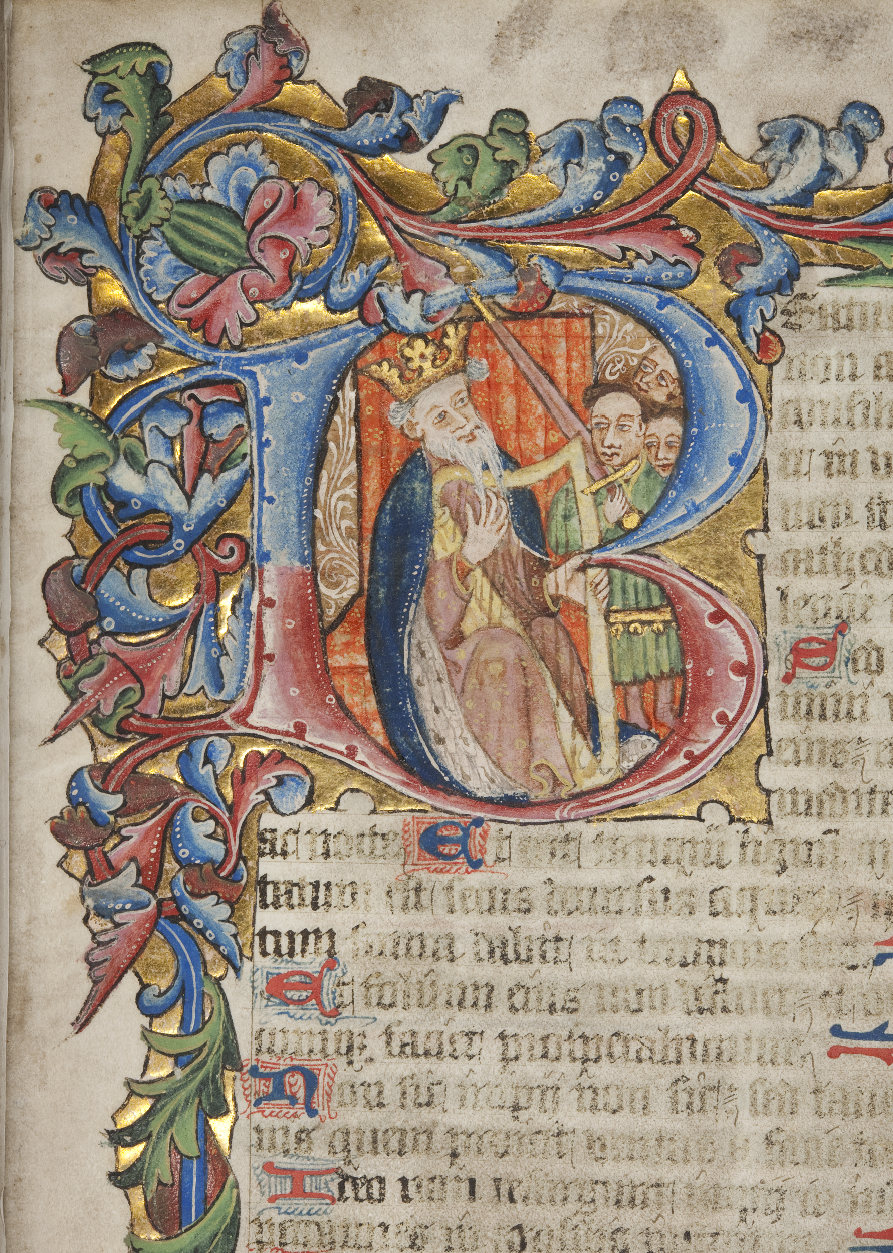 Detail of King David depicted within an illuminated initial 'B' from the “St Andrews Psalter” (St Andrews msBX2033.A00)