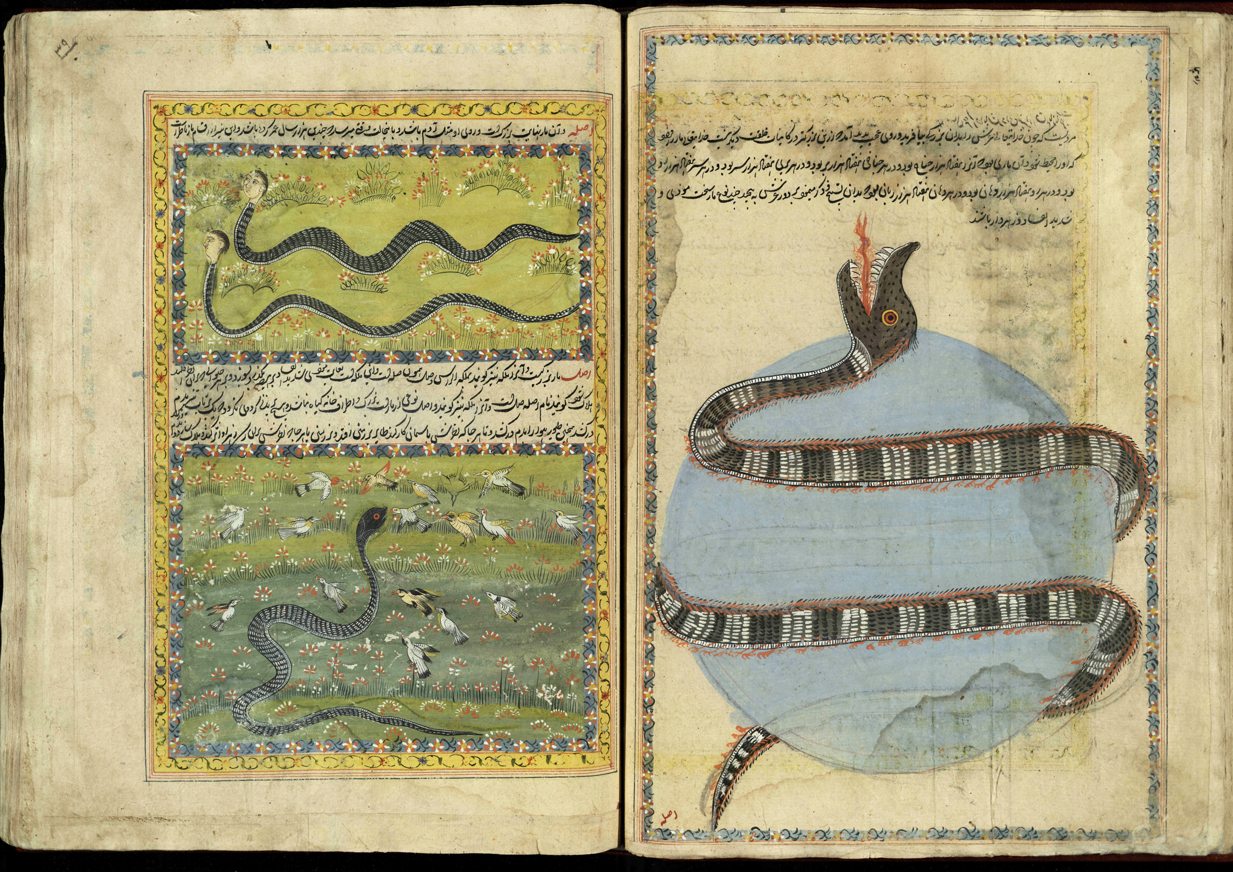 A snake wrapped around the world from 17th or 18th century manuscript copy of “The Book of Wonders of the Age” (St Andrews ms32(o))