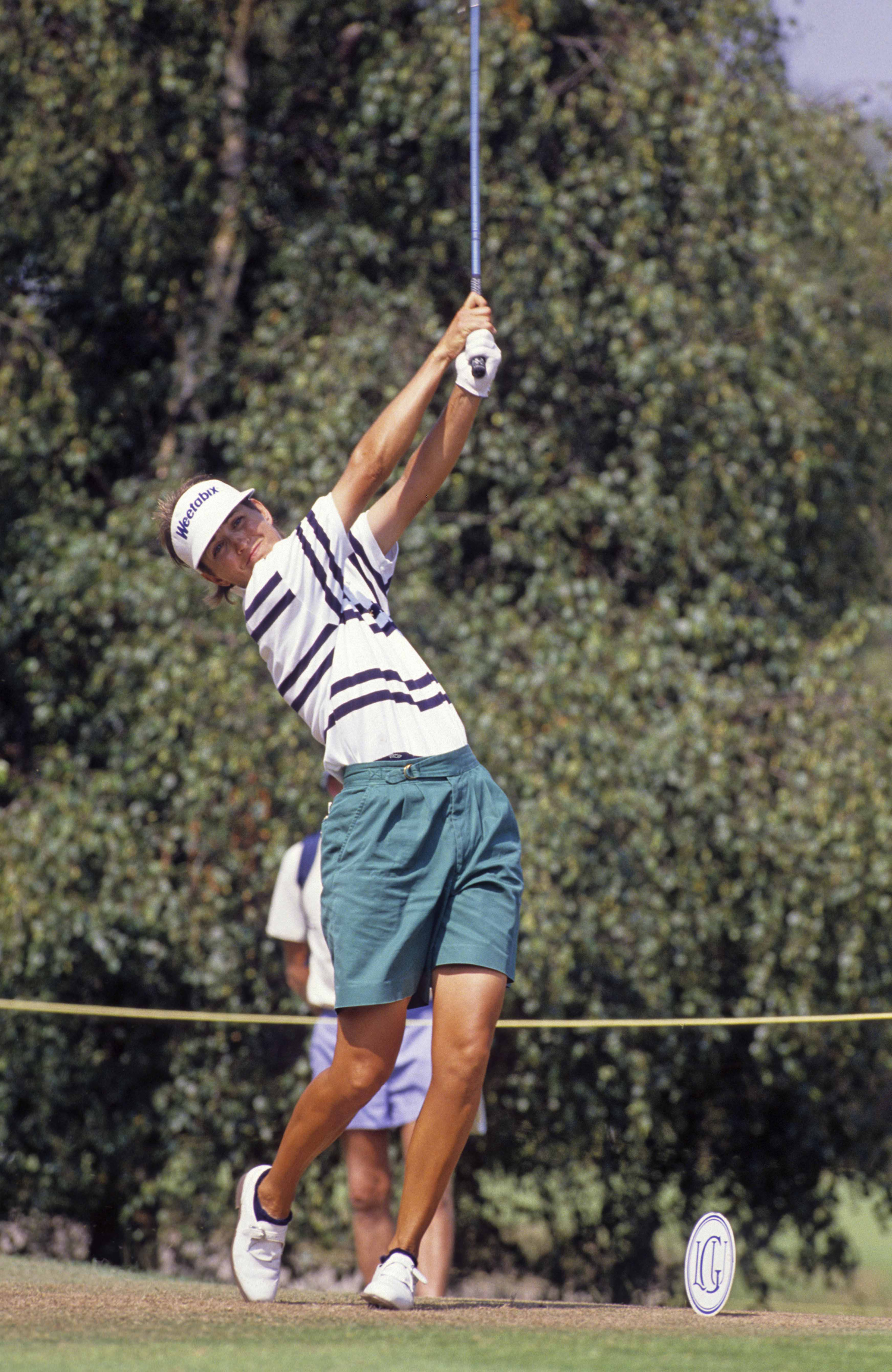 Muffin Spencer-Devlin on the tee at the 1989 Women's British Open Championship at Ferndown. 