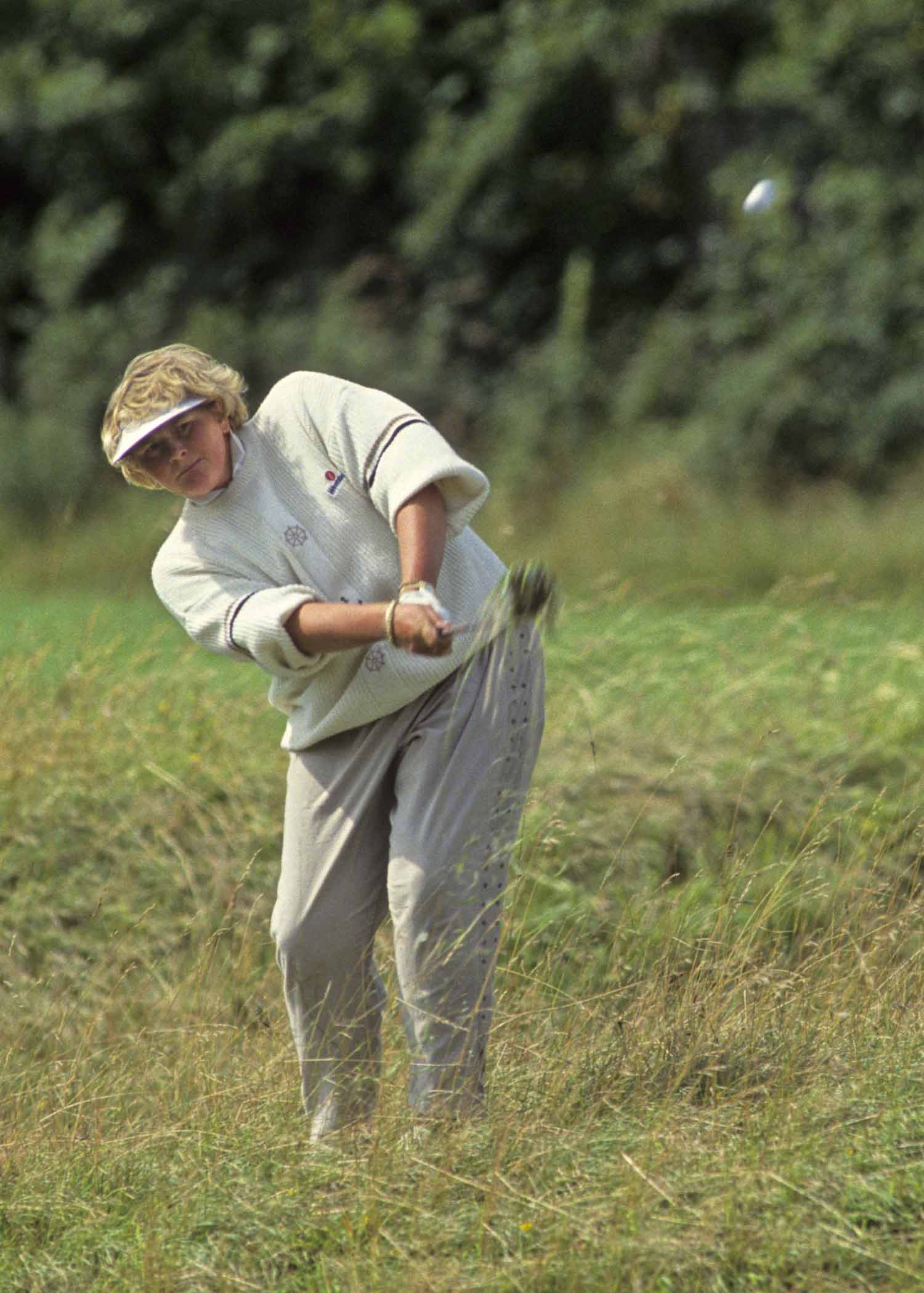 Laura Davies plays her shot from the rough at the 1987 Ladies British Open Championship at St Mellion.