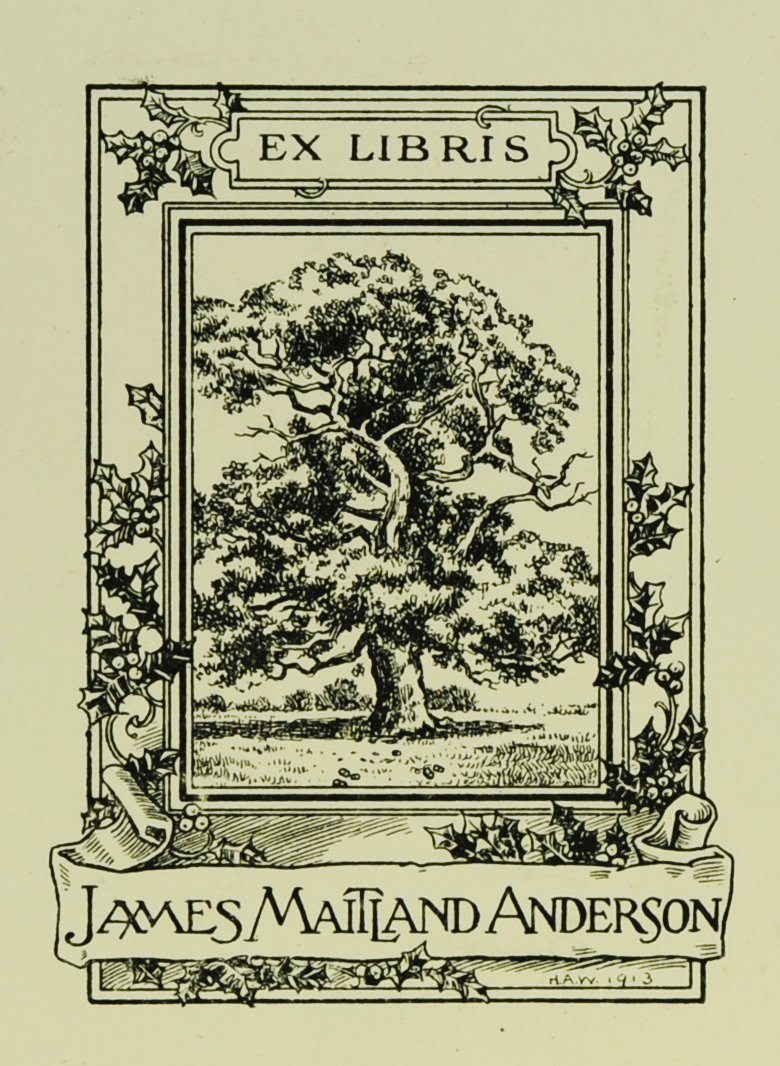 This illustrated bookplate marks the titles in the Anderson collection.