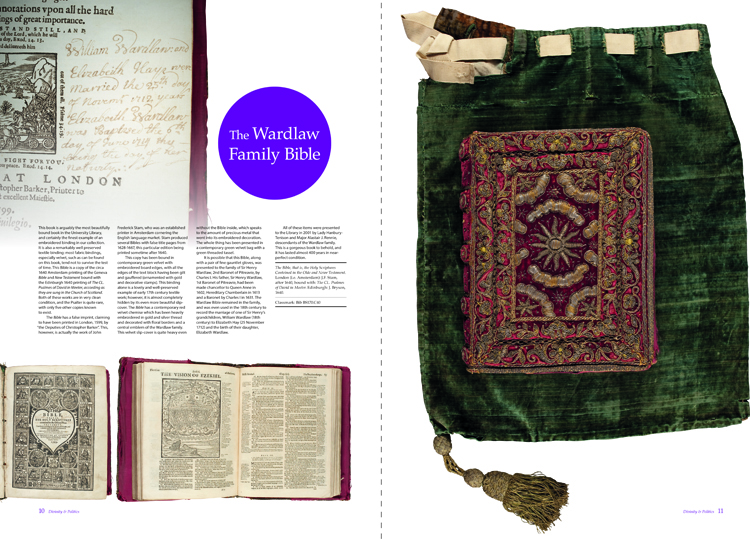The two-page spread for the Wardlaw Bible (Bib BS170.C40) from Issue 1 of 600 Years of Book Collecting