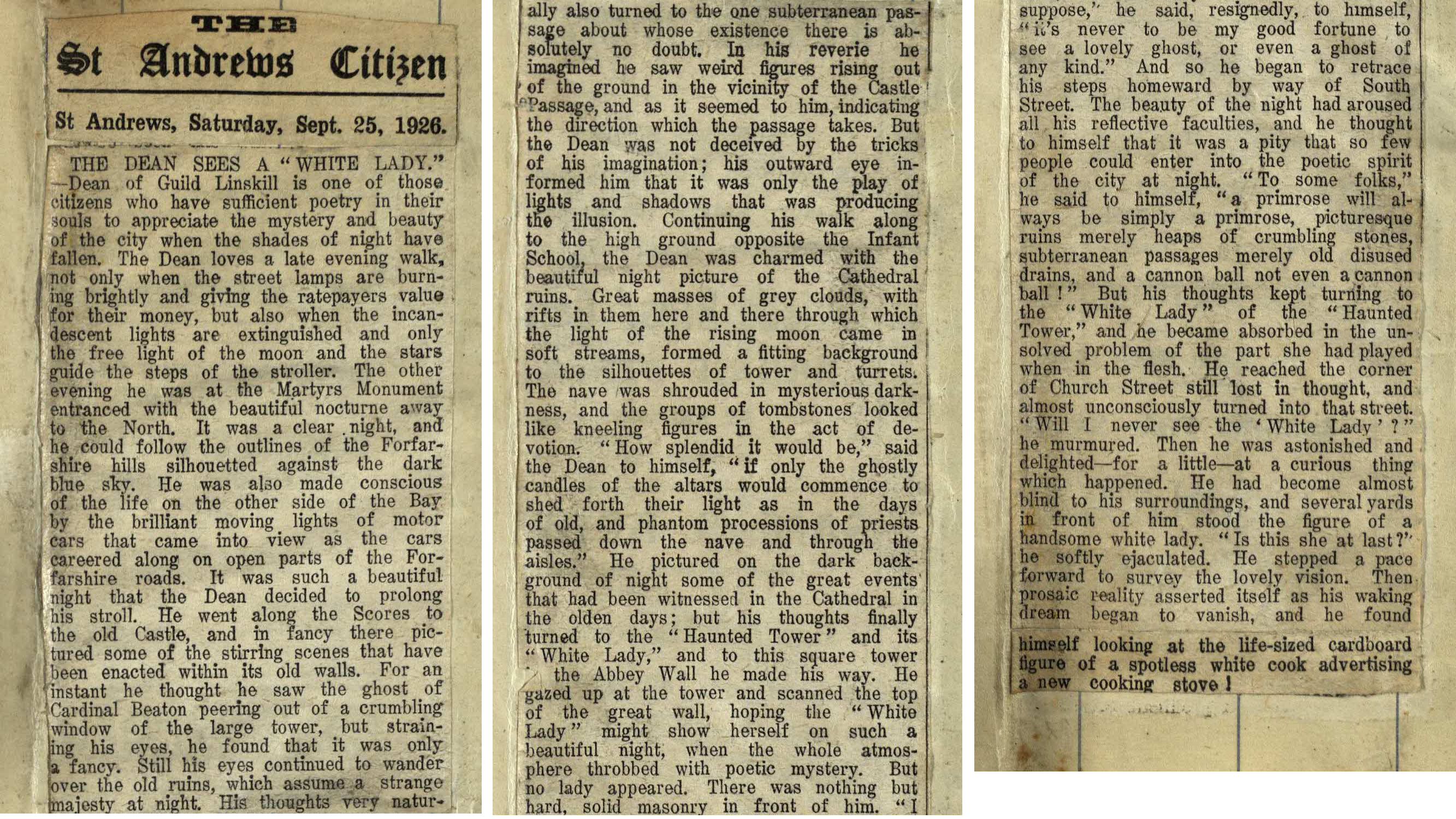 An account of Linksill's own Ghost Walk from the 25 September 1926 issue of the St Andrews Citizen