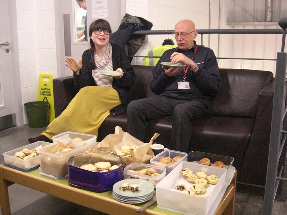 Judging of the vegetarian mince pies, Cecilia looks impressed, Norman not so sure!