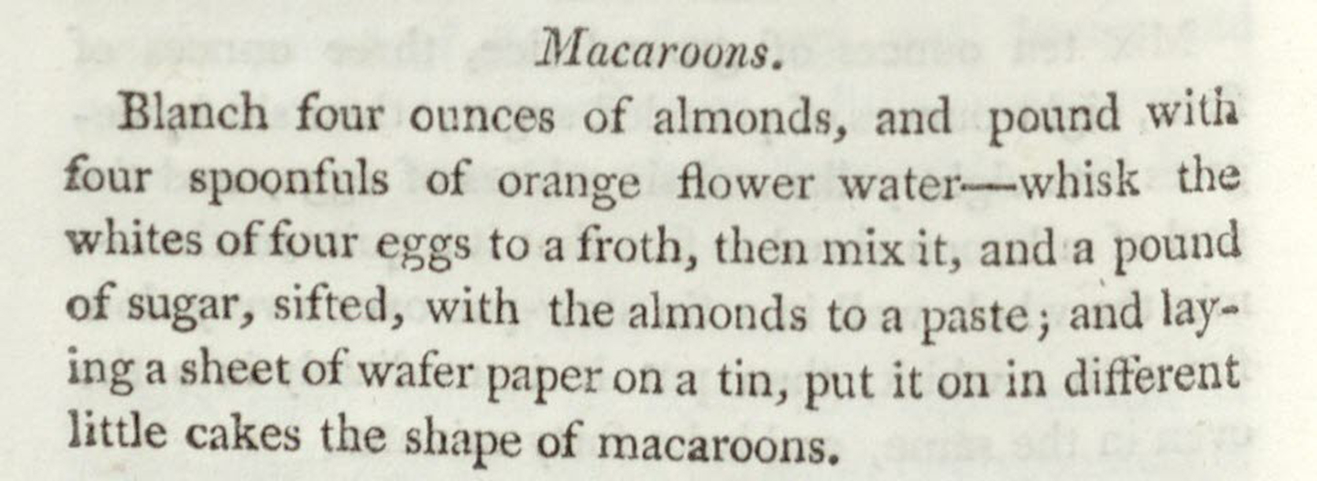 Recipe for macaroons, from A New System of Domestic Cookery. St Andrews copy sTX717.R8