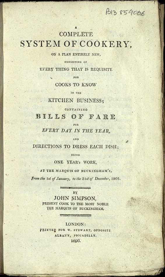 Title page of A Complete System of Cookery, detailing the outline of the work.