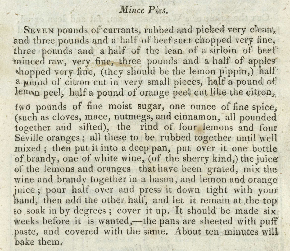 An impressively alcoholic recipe for mincemeat. St Andrews copy at s TX651.S5