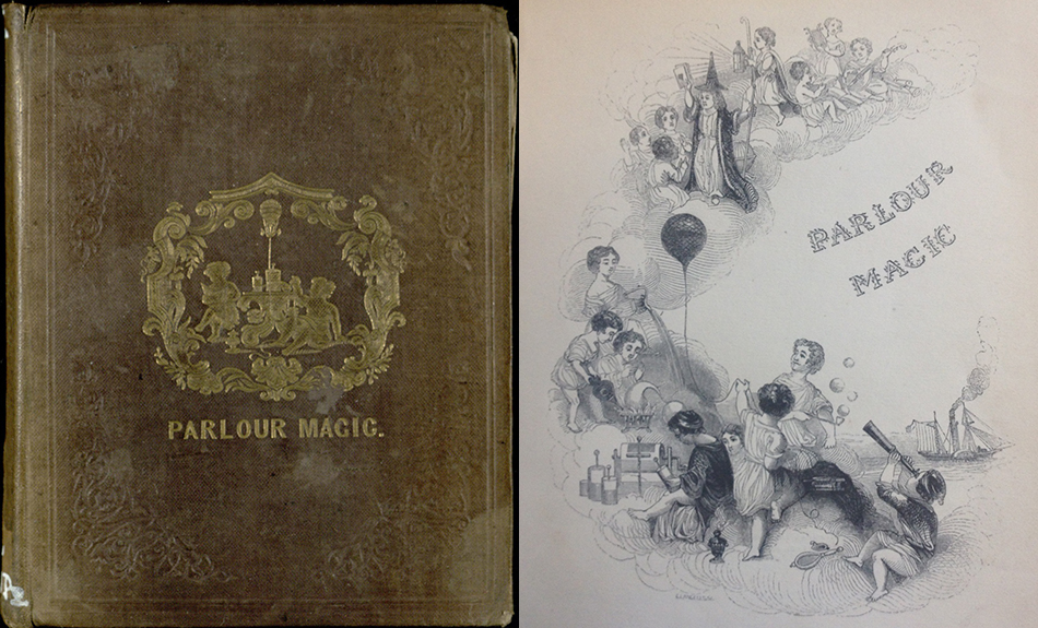 Cover of Parlour Magic (sGV1471.P2) and engraved title page.