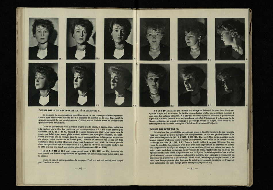 Natkin’s examples of the effects of moving the position of key lighting for portrait photography, from his Éclairages artificiels (St Andrews copy Photo TR590.N38) 