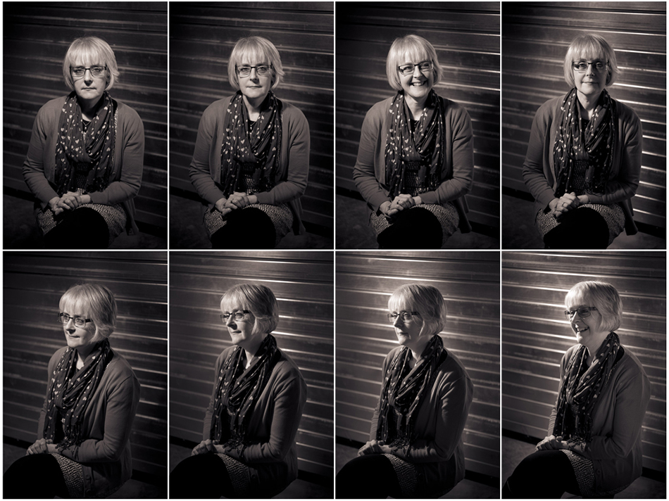 Recreation of straight on and three-quarter portraits with varying light placement. Rachel Hart, Muniments Archivist
