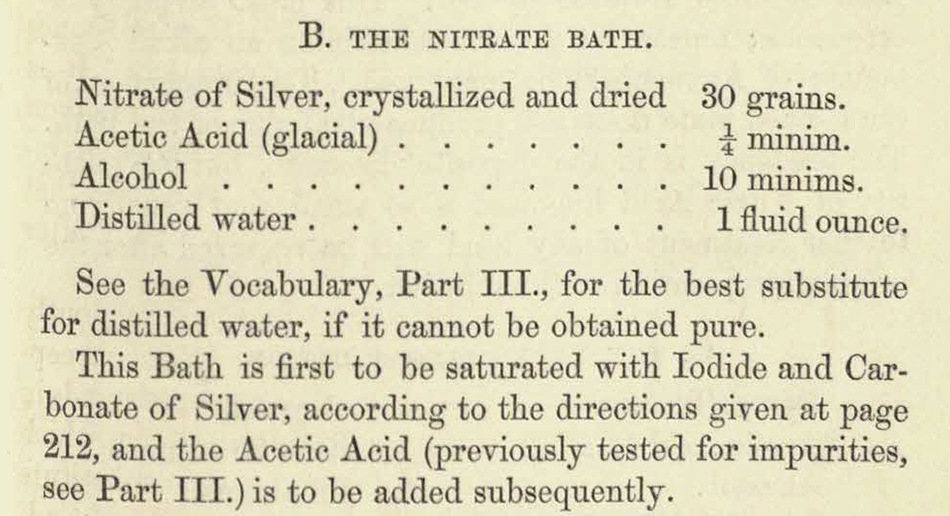 Formula for the bath of silver nitrate.