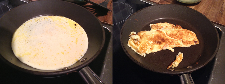  Poor flipping technique results in omelette-style pancake!