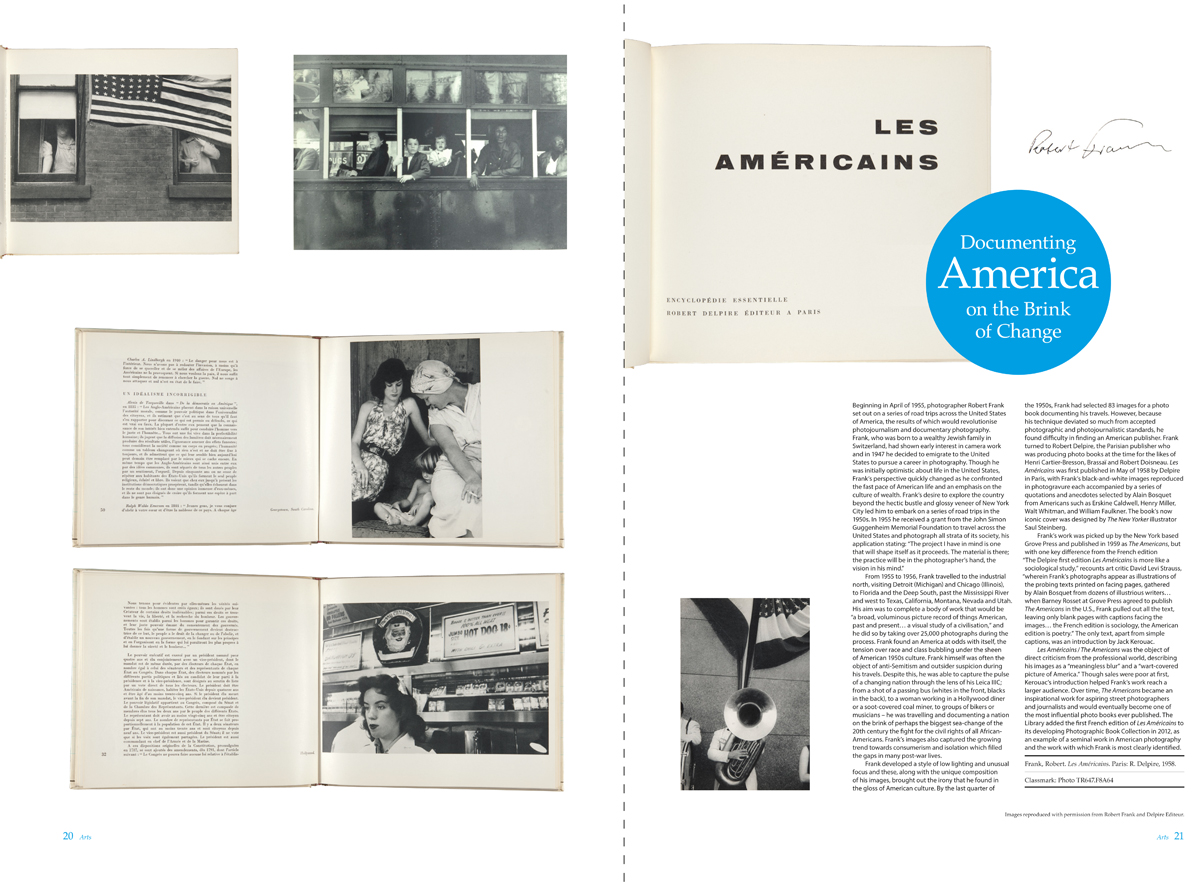 Two-page spread from Issue 6 of 600 Years of Book Collecting, featuring the first edition of Robert Frank's Les Americains.
