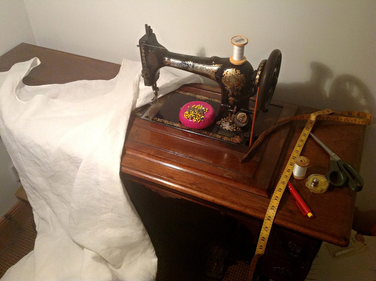 Sewing maching with shift dress