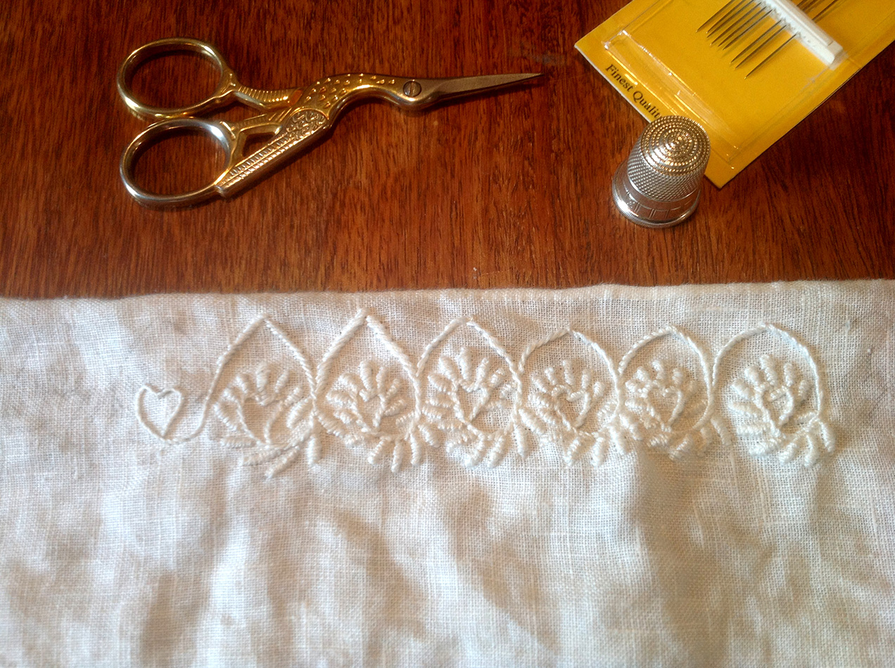 A messy first attempt at following the embroidery pattern. 