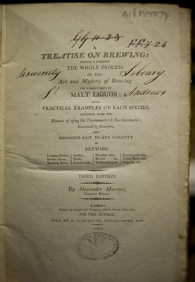 Title page from the 3rd edition of Morrice’s Treatise on brewing.
