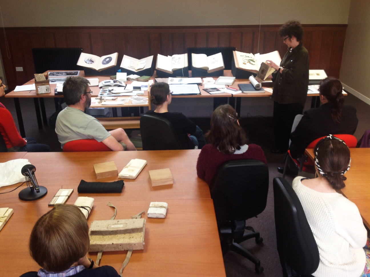 Jean Johnstone presenting some of her inspiration from the Special Collections for her newly commissioned work "A Special Collection."