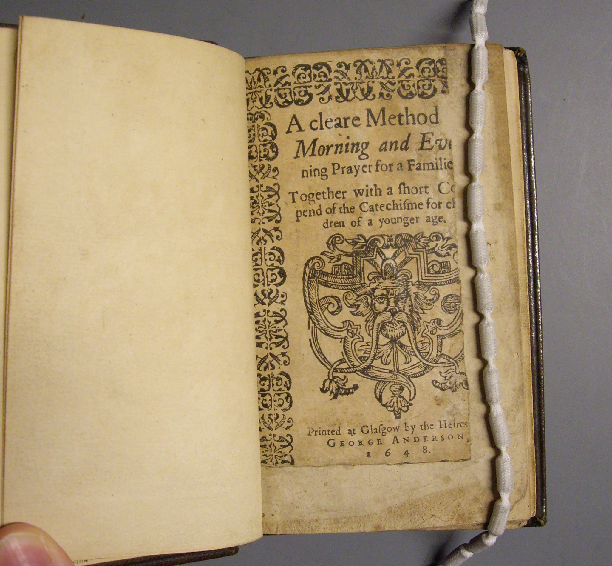 Title page of the NLS copy of “A cleare method for morning and evening prayer for a familie" (shelfmark ABS.1.83.56(1), photo courtesy of Robert Betteridge and the NLS)