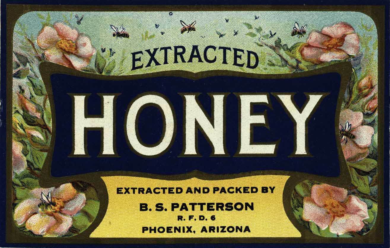 Sometimes you open a book and are amazed by what you find inside. This is one of the beautiful honey labels from Honey Labels Stationary, Bev SF525.B4S8;19.