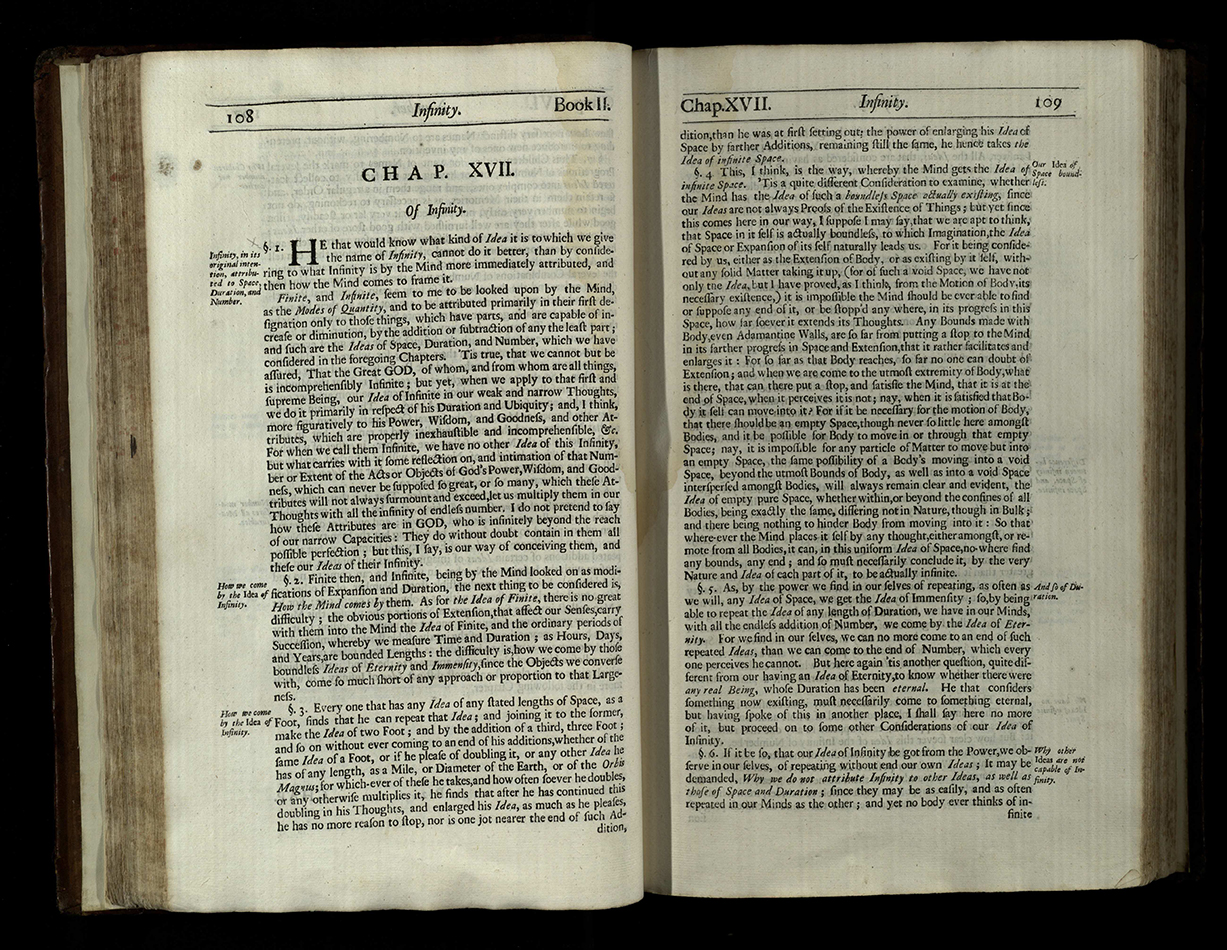 John Locke (1632-1704), An essay concerning humane understanding. Second edition. London, 1694. St Andrews copy at r17f B1290.C94.