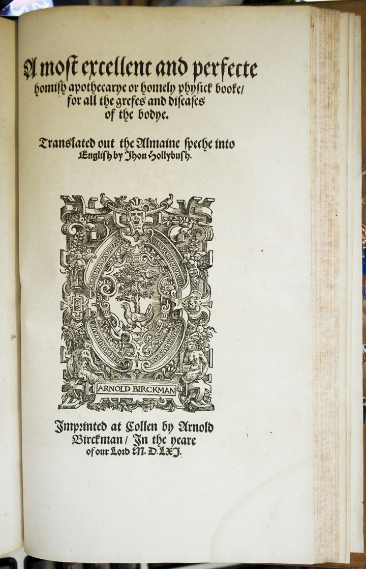 Title page for Hollybush's A most excellent and and perfecte homish apothecarye
