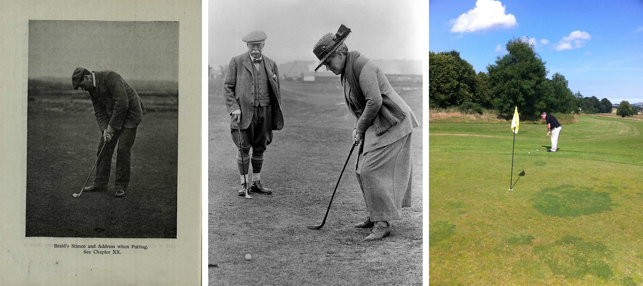 Baird’s stance from Golf Guide; Cowie’s photograph of a Lady Golfer Putting (GMC-13-40.8) and putting at Kingarrock