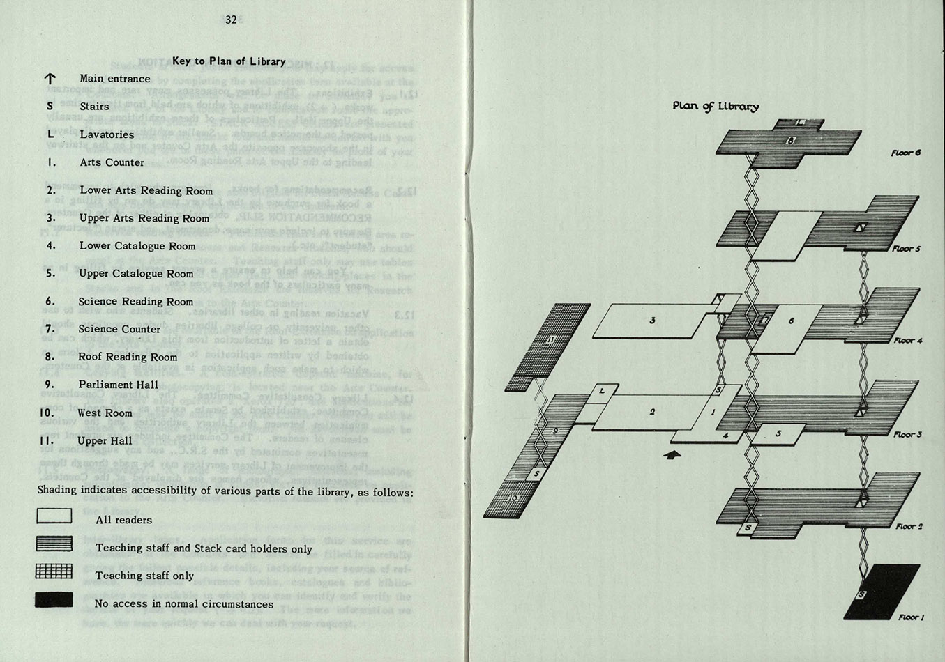The key and plan of the Library, as it was in the academic session 1972/73.