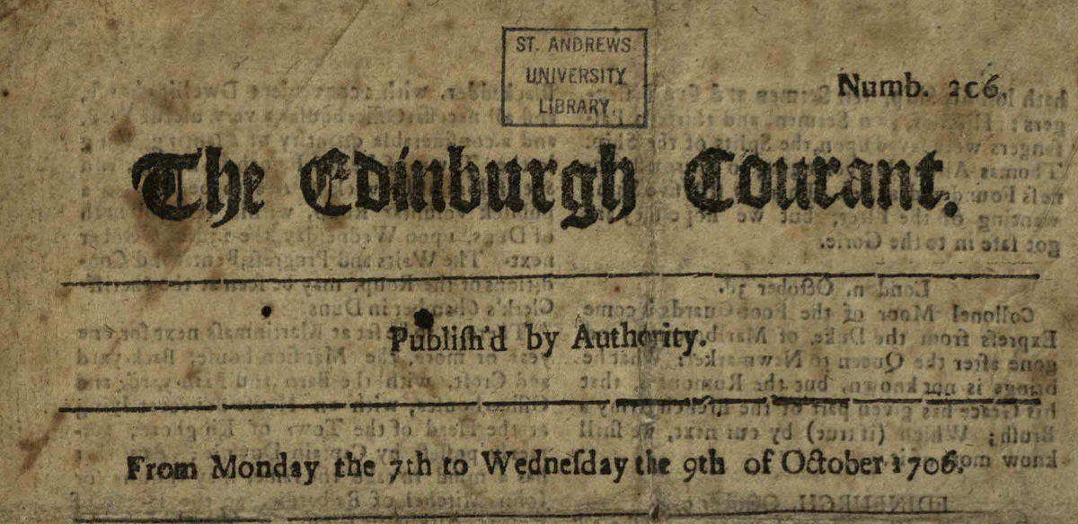 Header for the 7th-9th October 1706 Edinburgh Courant (n. 206); St Andrews copy at TypBE.D06AS