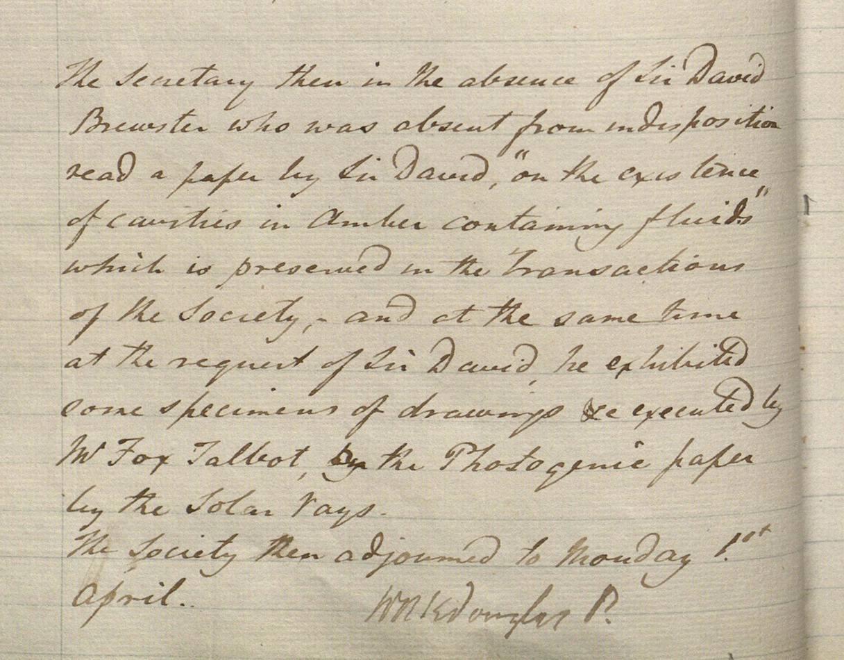 First recorded reference to Photography in St Andrews, 4 March 1839 UYUY8525 p. 28v.
