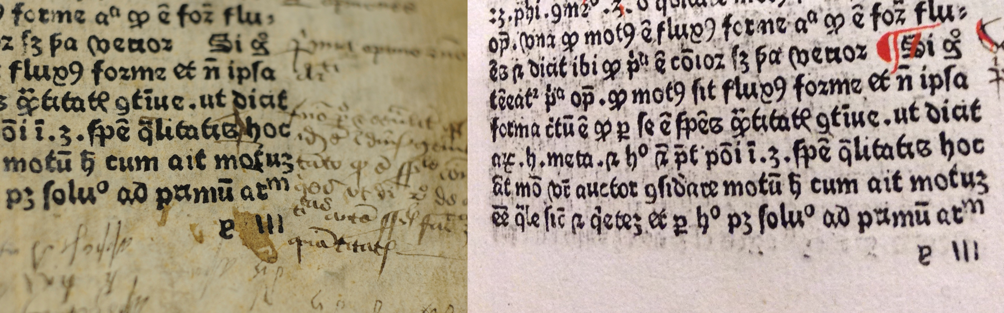 Comparison of St Andrews' fragmentary copy of Antonius Andreae's Scriptum in logica sua (St Albans: Schoolmaster Printer, 1481/2)