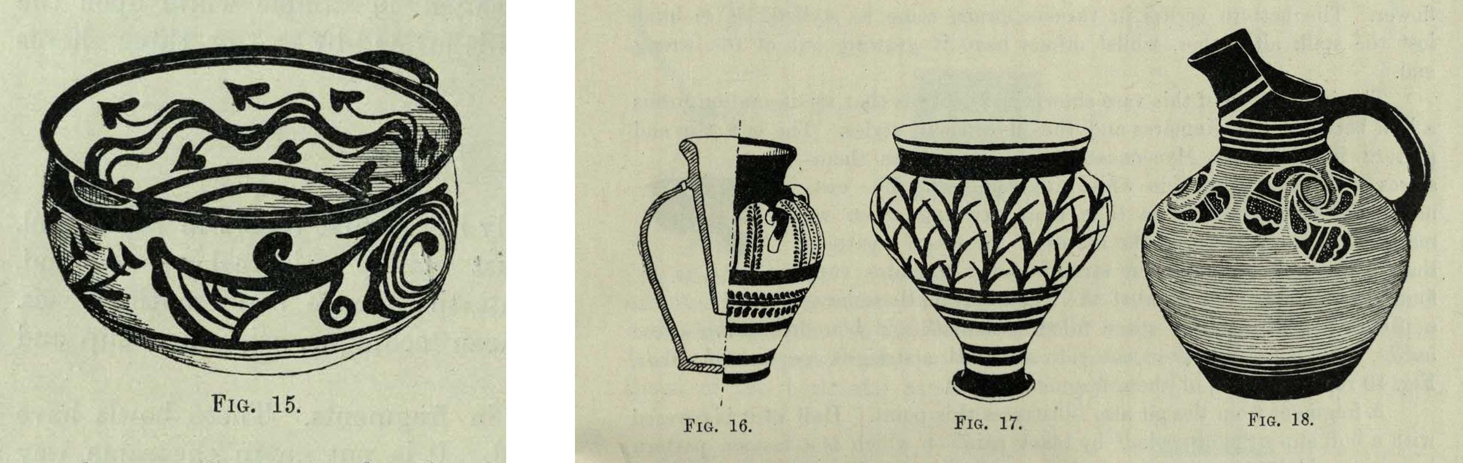 Examples of some of the Mycenaean ware found at Zakro, on the east coast of Crete, in excavations carried out in 1902. From R. M. Dawkins’ (1871-1955) article ‘Pottery from Zakro’, published in The Journal of Hellenic Studies (vol. 23, 1903).