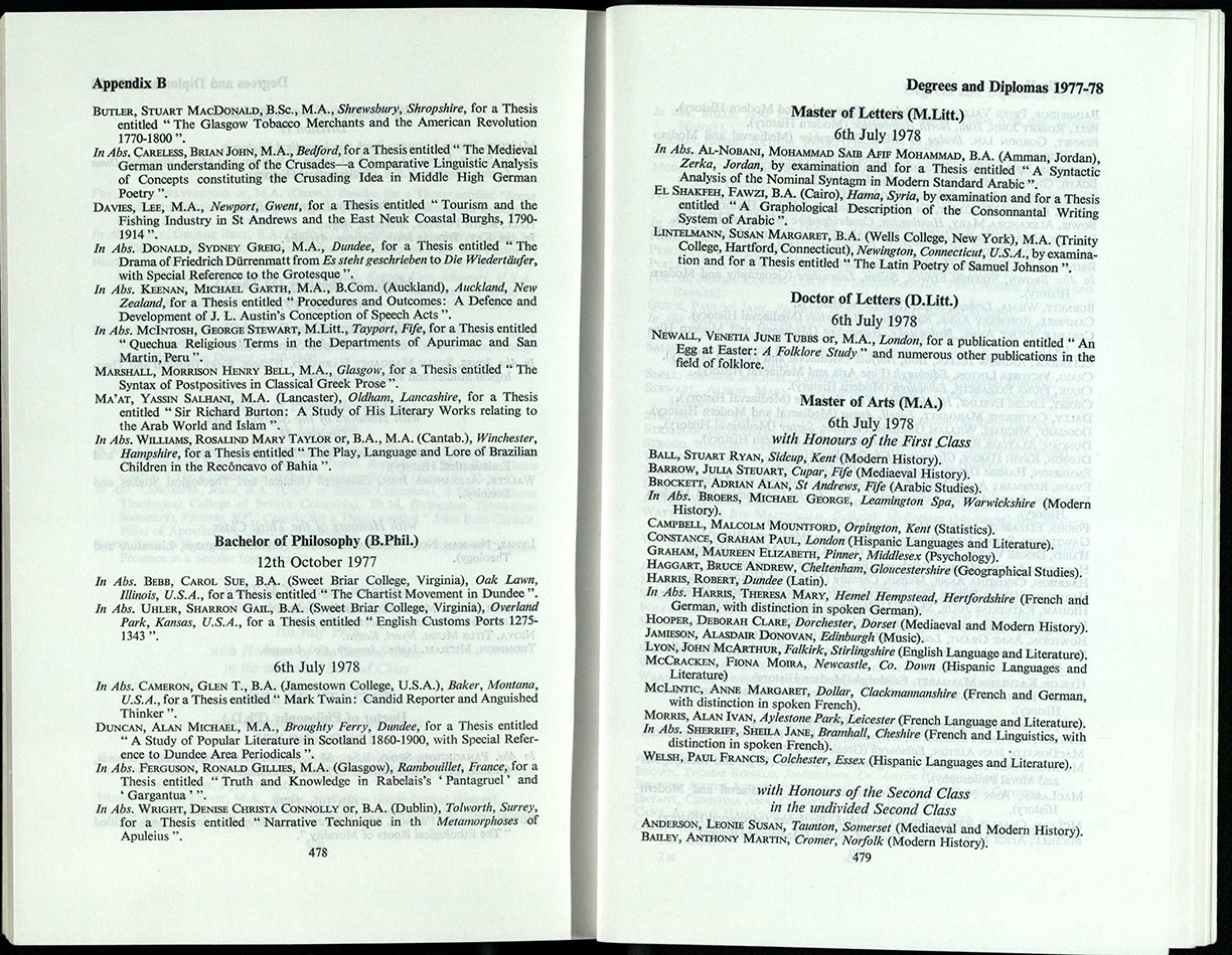 1978/9. Lists of degree results – and in the good old days the class of degree was publicly announced.
