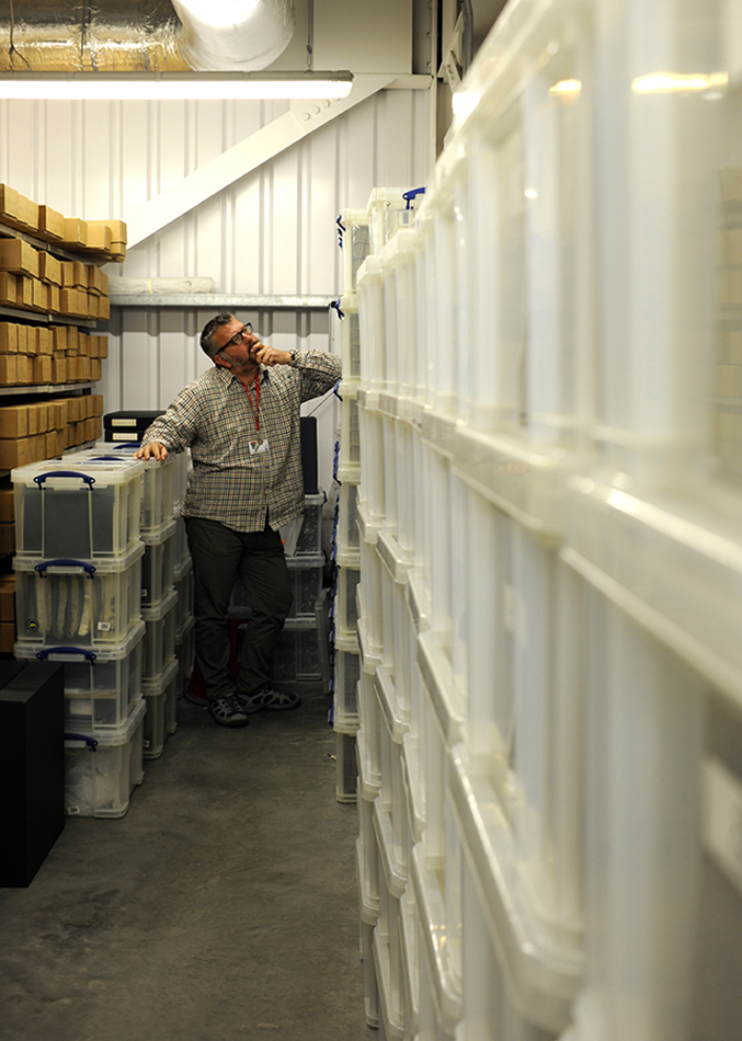 Levy Cataloguer, Trevor Ledger, considering where to go next in the ‘wall of Levy’ slides